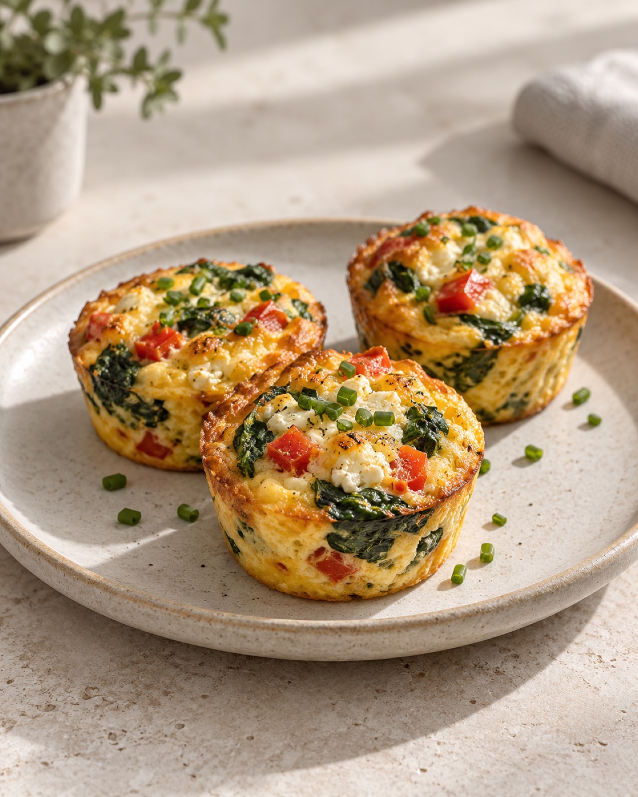 Cottage cheese egg muffins with spinach and red pepper
