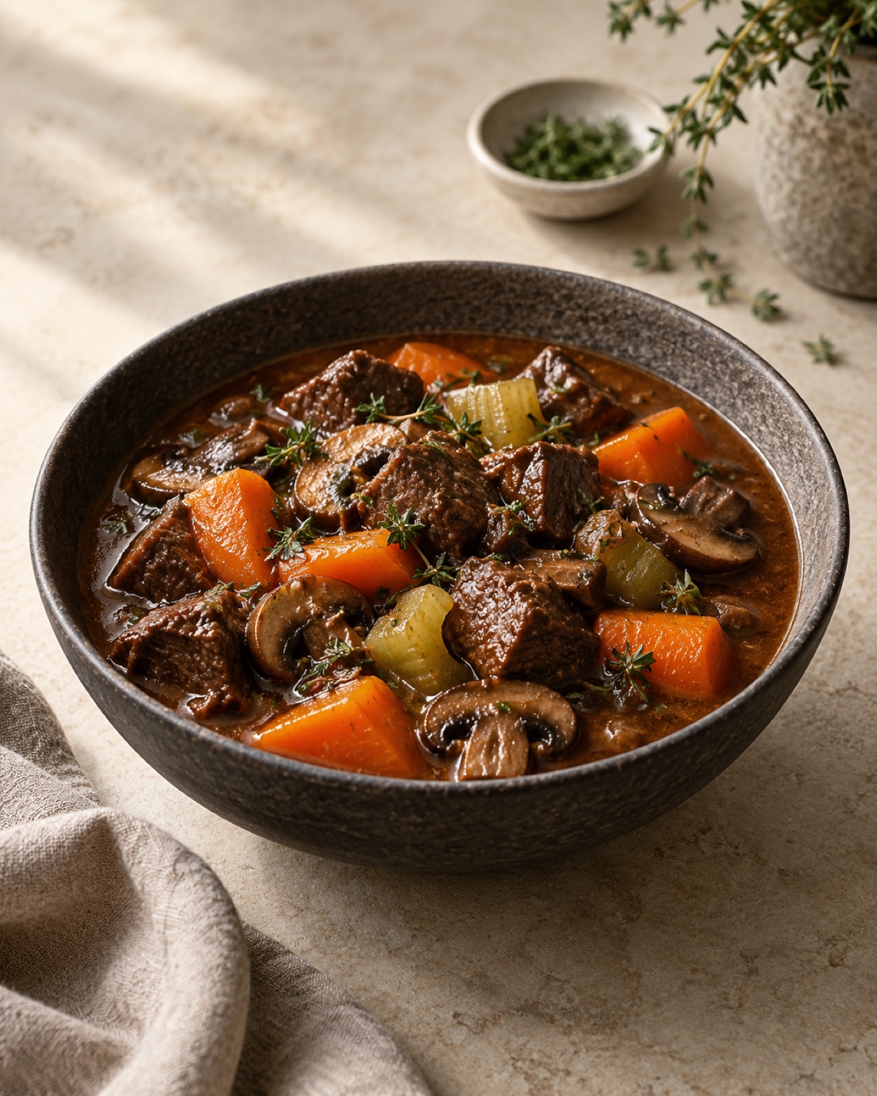 Slow-cooker beef stew with carrots and mushrooms